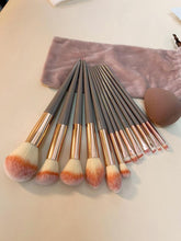 SheIn Makeup Brush Set 13 face and eye brushes and a beauty sponge in a storage bag