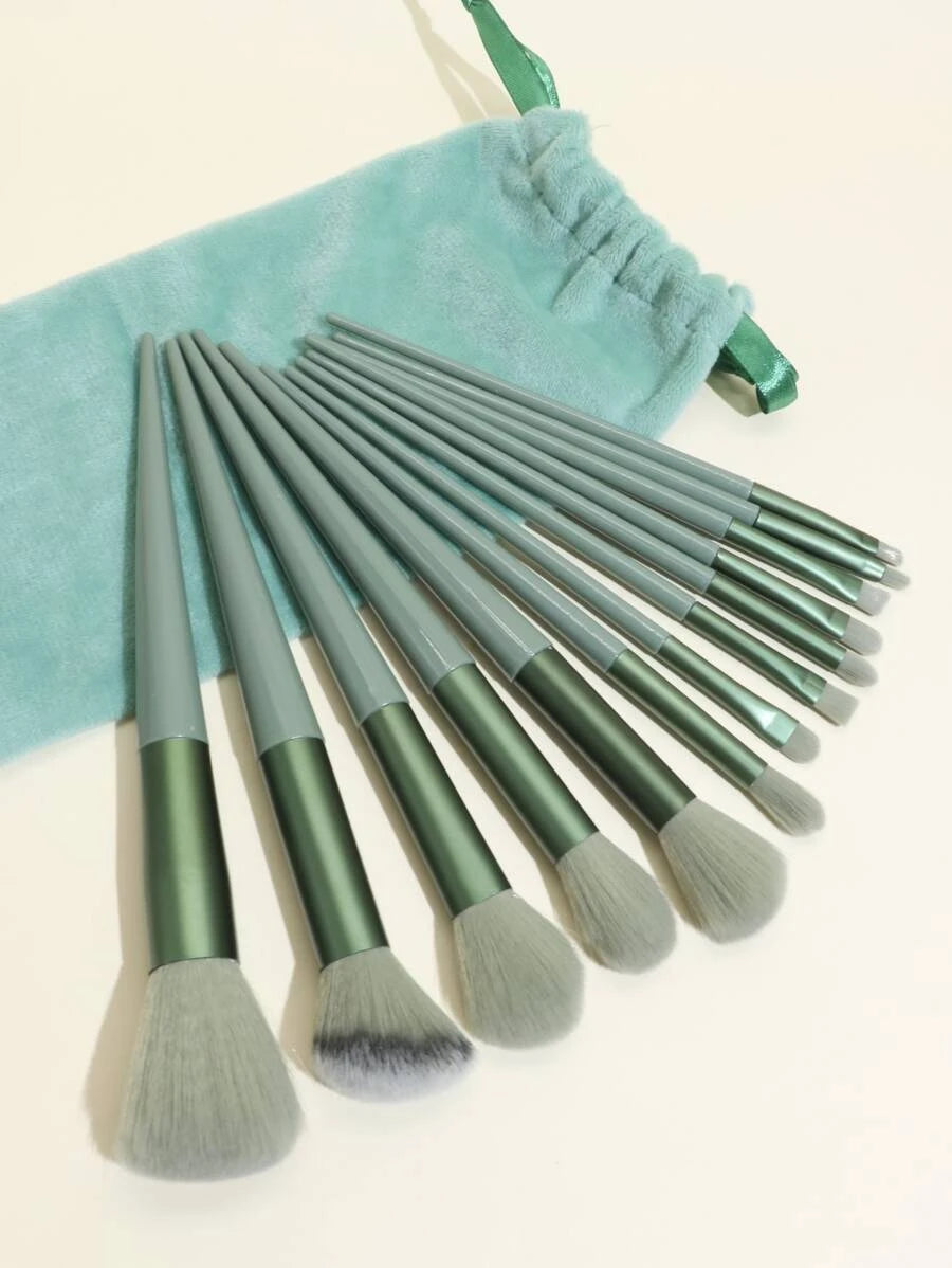 Shein 13pcs Green Makeup Brushes Set
