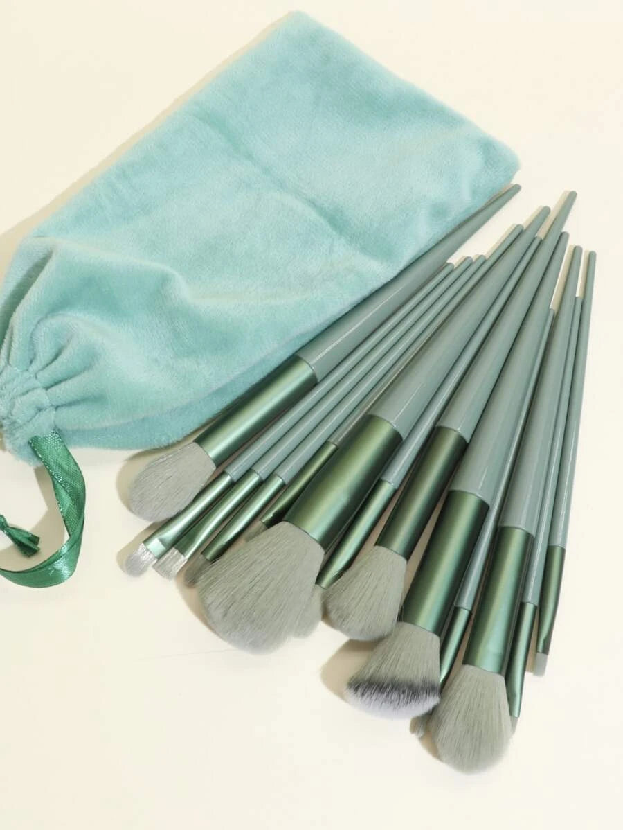 Shein 13pcs Green Makeup Brushes Set