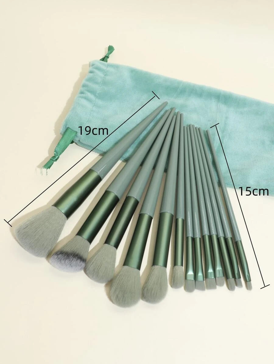 Shein 13pcs Green Makeup Brushes Set