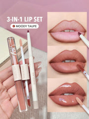 Sheglam 3 in 1 Lip Kit - Soft 90 s Glam and Moody Taupe Lip Liner